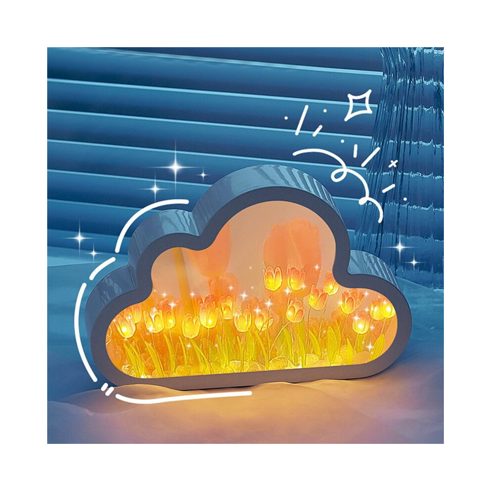 Nachtlicht Wolke-Spiegel Nachtlicht Handgefertigte Diy TulpenmäDchen Wohnzimmer Nachtlicht Kleiner Spiegel Desktop Lichtemittierende Ornamente-A-image