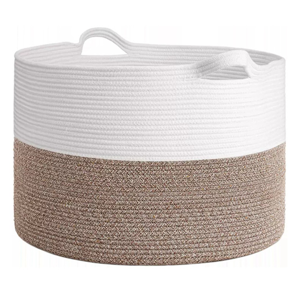 Panier à linge en corde de coton, environ 55 x 35 cm, panier à linge tissé pour bébé, panier à jouets avec poignée, rangement pour couette
