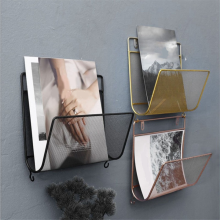 Estantería de pared para libros, de hierro, de metal, para periódicos, de pared, para oficina, estilo sencillo, color dorado