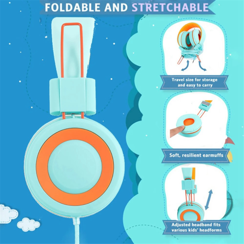 Cuffie per bambini, cuffie colorate, cablate, per laptop, tablet e telefono, per l'apprendimento online, nero e blu. 2