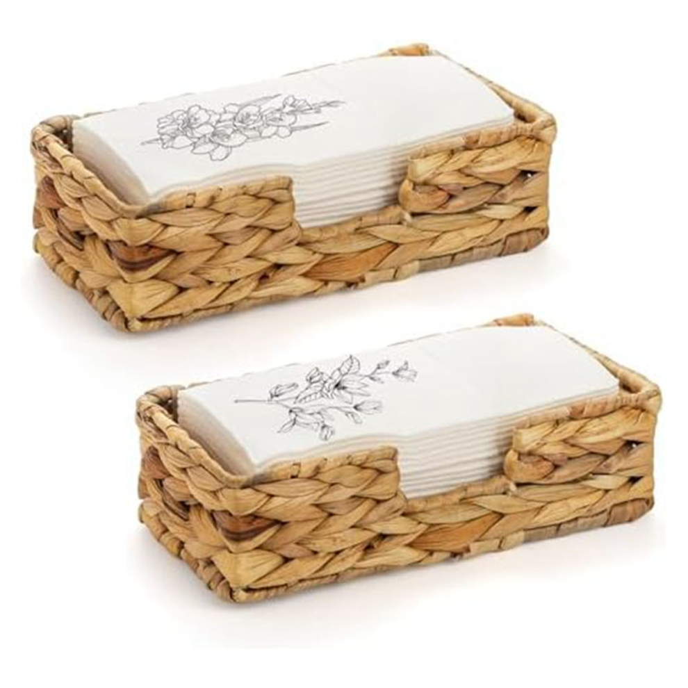 Lot de 2 porte-serviettes plats en jacinthe d'eau, panier en osier tressé et plateau en rotin, pour table, cuisine et restaurant