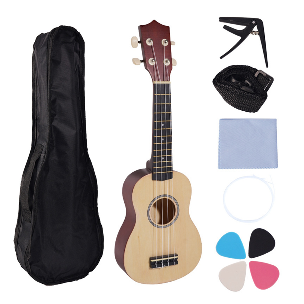 Ukulélé 21 pouces pour débutants, petite guitare 4 cordes, ukulélé en tilleul avec sac de transport, clip et 4 médiators en bois