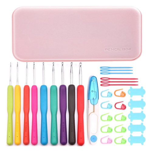 32-Piece Ergonomic Crochet Hooks Set with Case – Extra-Long, Comfort Grip for Arthritic Hands 1