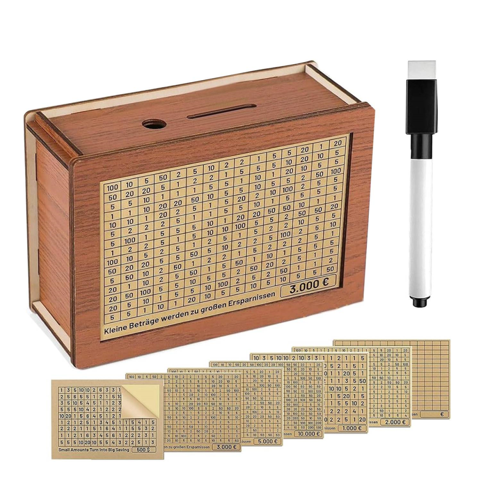 Salvadanaio In Legno, Salvadanaio In Legno Con Contatore Per Il Ticchettio, Salvadanaio Con Pennarello, Salvadanaio, Salvadanaio In Legno Utile-image