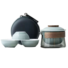 tea set 1 Bowl 3 Cups Tea Cup Set Household Tea Making Travel Tea Set Outdoor Portable Bag Chinese Tea Set Supplies, D