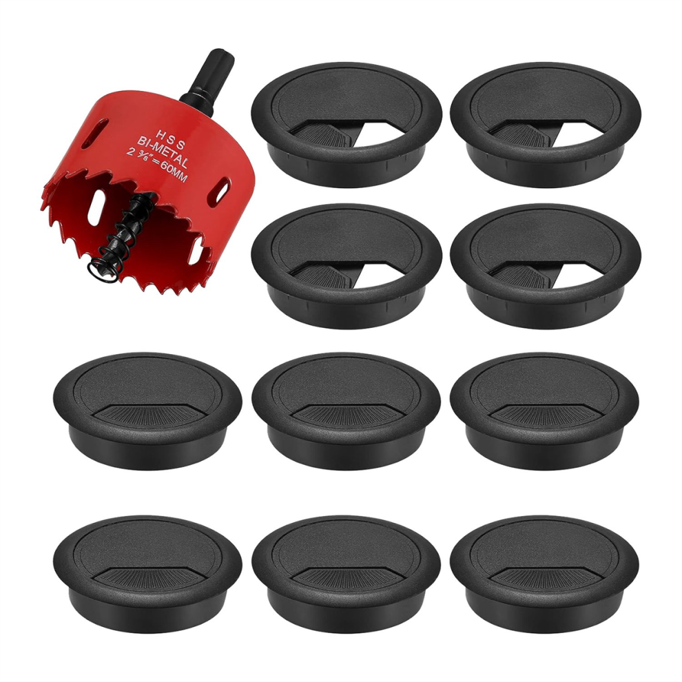 Wire Hole Cover 20-Pack Cable Grommet Desk, Cable Pass-Through, 60Mm Plastic Cable Cover With 1 X Hole Saw, Black Cable Outlet Round 4852384708142