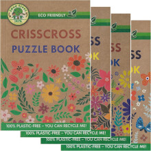 Eco-Friendly Criss Cross Crossword Puzzle Books for Adults Set of 4, 100% Recycled Paper, Travel-Friendly, Random Floral Designs 3025E