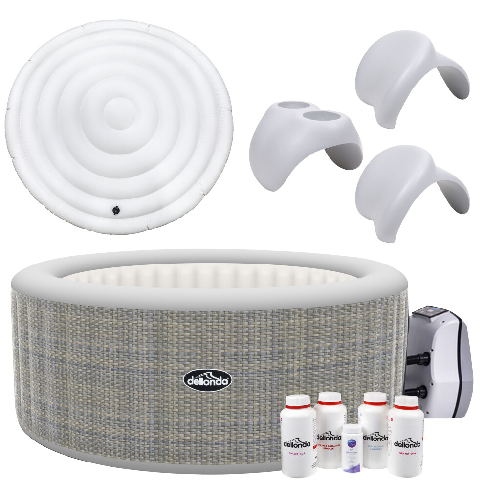 2-4 Person Inflatable Hot Tub Spa with Smart Pump and Accessory Kit - Rattan Effect - DL100