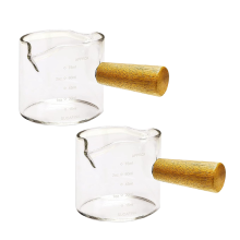 Espressotassen, 2 Stück, Doppelausgießer, Espresso-Schnapsgläser, Messglas, Espressotassen, Kochgeschirr mit Holzgriff für Milchkaffee, 75 ml