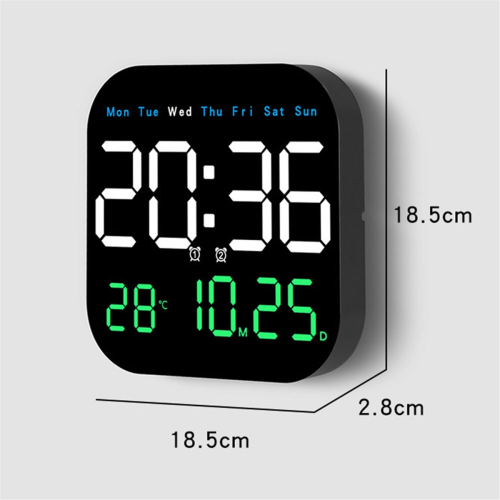 LED electronic clock Digital Wall Clocks Temperature Date Week Dispaly Electronic Table Clock 12/24H Wall-Mounted LED Alarm Clock Remote,E 2