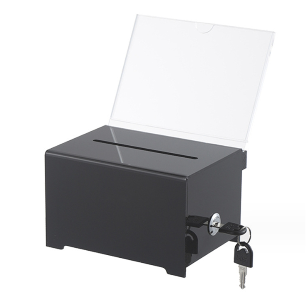 Typecat Acrylic Donation Box 1 Pack Acrylic Donation Box With Lock, Ballot Box With Sign Holder, Suggestion Box For Fundraising, Donation Black