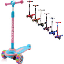 3 Wheels Kids Scooter for 5+ Years Old Boys Girls Teenager Foldable 4 Adjustable Handlebar from 32" - 40" Wide Flashing LED Wheels