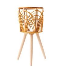 Rattan Indoor Plant Stand Rattan Indoor Plant Stand Straw Woven Flowers Pot Holder Stool with Legs Floor Planter Baskets Rack Wooden Plant Shelf B