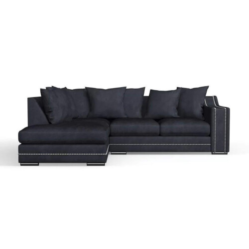 Snugg Furniture (Left Hand Corner, Charcoal Grey) Robin Studed Corner Sofa Seal Grey / Charcoal Grey