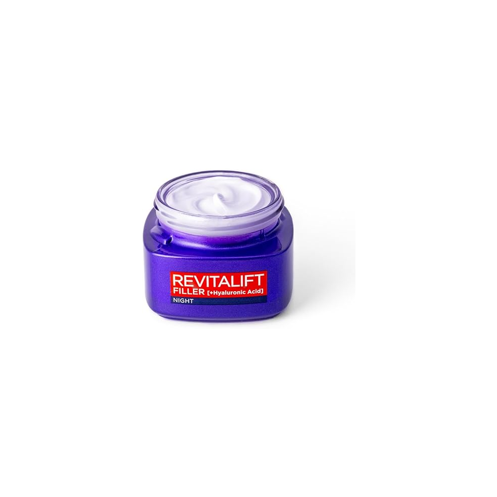 L'Oréal Paris Revitalift Filler Night Cream Anti Ageing Replumping Moisturiser Smooths Wrinkles Hydrates Skin with Hyaluronic Acid 50ml