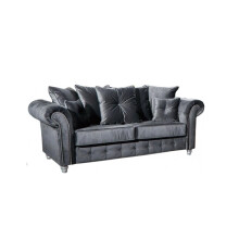 (3 Seater) Raven Plush 3 and 2 Seater sofa Grey-Button Arms