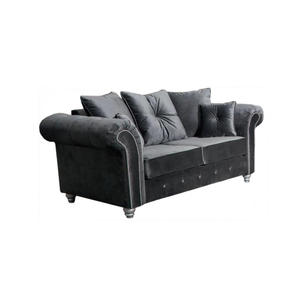 Snugg Furniture (2 Seater) Raven Plush 3 And 2 Seater Sofa -Button Arms Grey