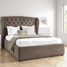 (4ft-Small Double (With Gas lift), Silver Plush) DOUBLE WINGED OTTOMAN BED FRAME UPOLESTERED GASLIFT STORAGE BED+MATTRESS