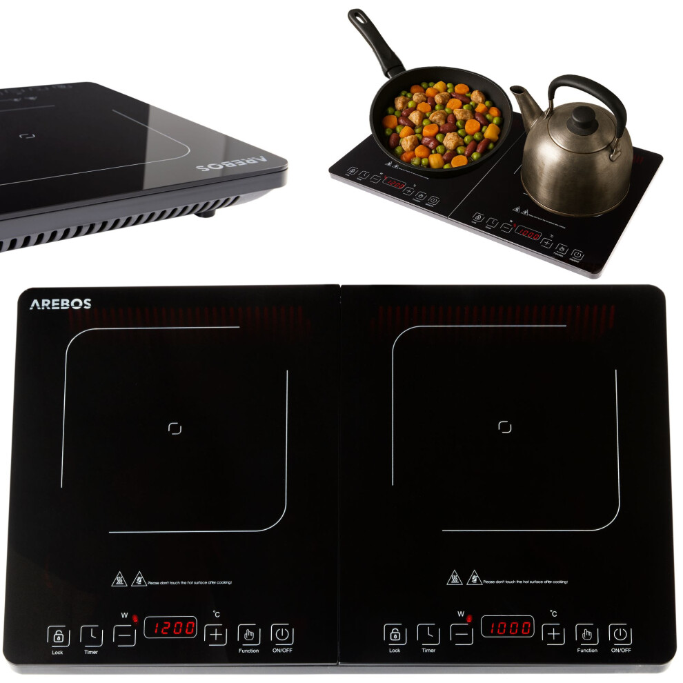 AREBOS double induction hob 3500W | 2 cooking zones with touch display & timer | portable | overheating protection | overheating protection