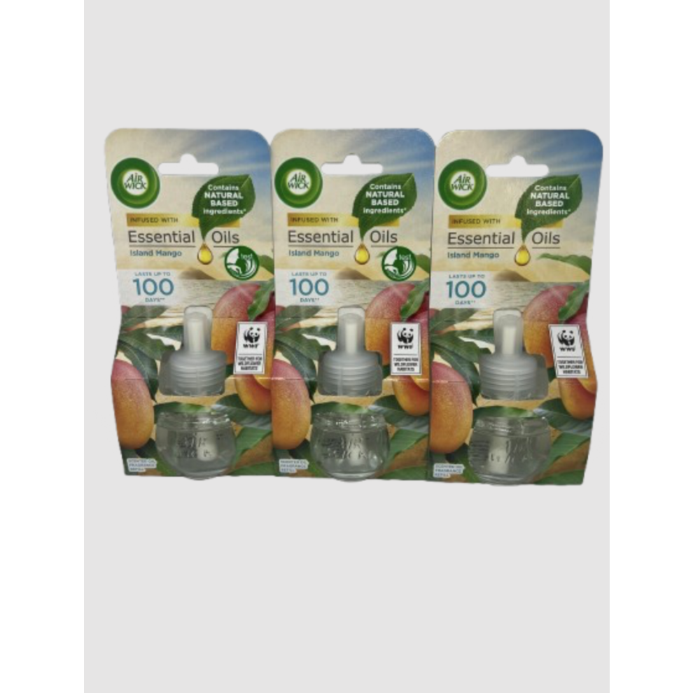 3 x Air Wick Pure Island Mango Scented Oil Air Freshener 19ml For Plug Diffuser