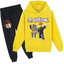 (150cm,yellow)Roblox Hoodie Suit Kids Warm Hoodie Clothing Roblox Printed Hoodie R
