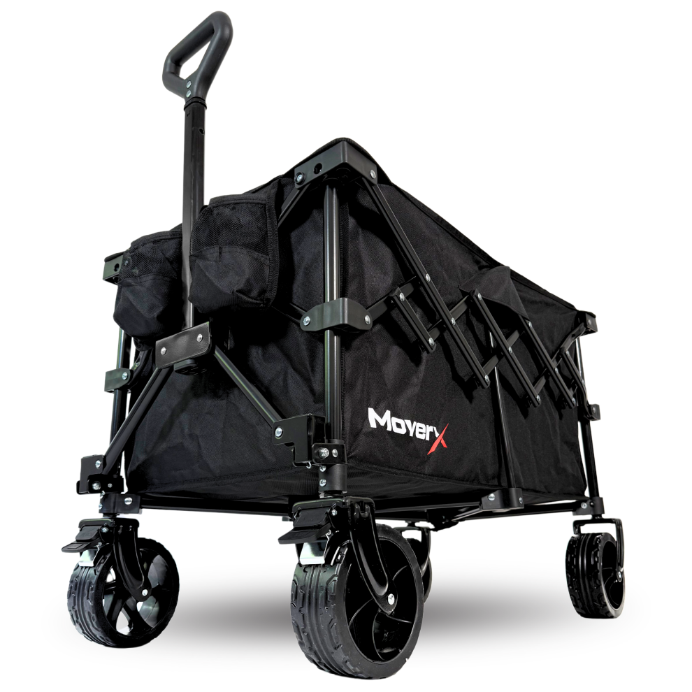 MoverX 120L/150kg Folding Festival Wagon Camping Trolley for Beach Outdoor Garden Picnic Shopping Fishing, Wide Wheels, Adjustable Handle
