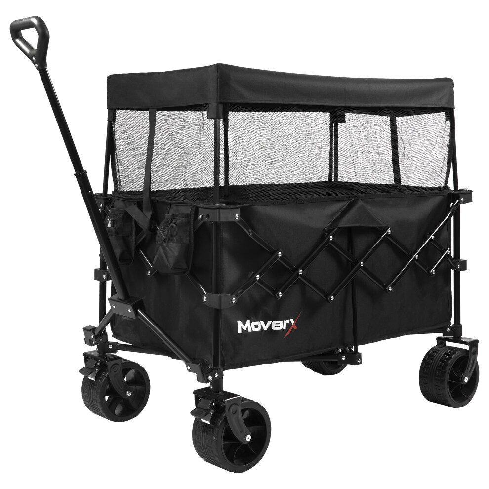 MoverX 280L/150kg Canopy Trolley Folding Festival Wagon Portable Camping Cart for Beach Outdoor Garden Picnic Shopping Fishing, Adjustable Handle