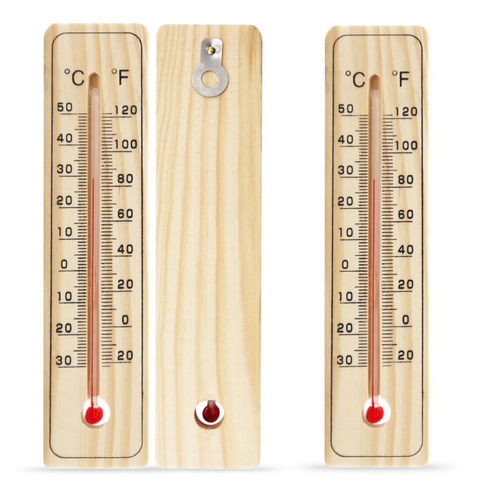 2 WOODEN WALL THERMOMETER | Indoor Outdoor Home Room Office Garden Greenhouse
