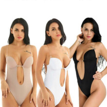 (3XL,Black)Women Body Shaper Backless Wedding Bodysuit Plunge Bra Bridal Shapewear Lingerie