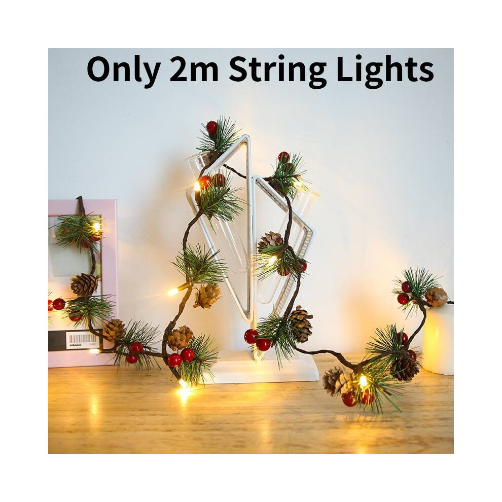 (Branch)2 m cône de pin de Noël LED guirlande lumineuse batterie sapin de Noël guirlande décors lampe