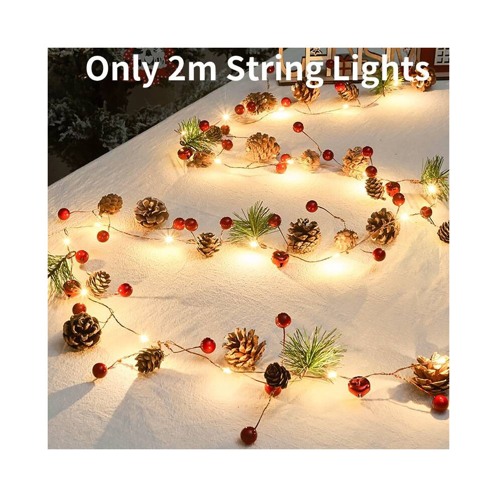 (Pine Cone Bell)2 m cône de pin de Noël LED guirlande lumineuse batterie sapin de Noël guirlande décors lampe
