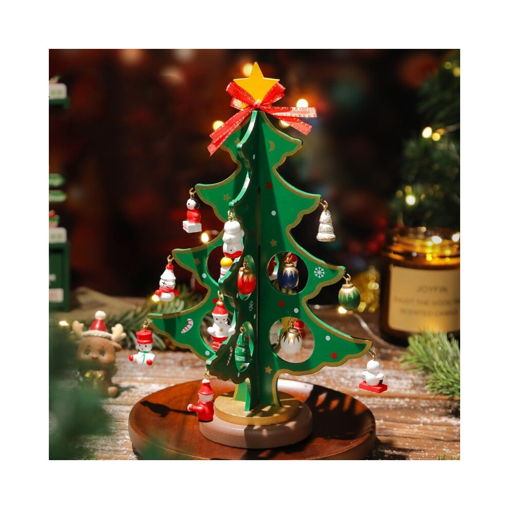 (2 Layer Green)Sapin de Noël artificiel en bois mini ornement de Noël scène décoration fête cadeau enfant