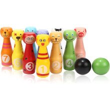 Wooden Bowling Set Skittles Toys with 10 Animal Pins 2 Balls Educational Toy Gift for Kids 2 3 4 5 Years and Up