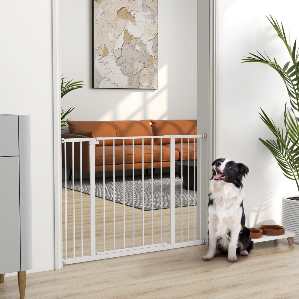 PawHut Pressure Fitted Pet Dog Safety Gate Metal Fence 76 cm Tall, White