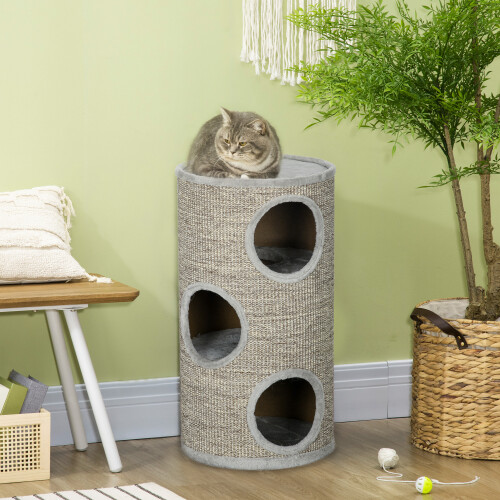 PawHut PawHut Cat Barrel Tree Tower with Sisal, Cosy Platform, Light Grey