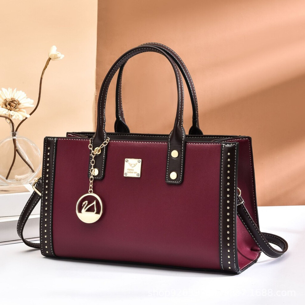 (Wine)Spacieux sac à main banlieue pour femme en bordeaux kaki et noir avec organisateurs intérieur