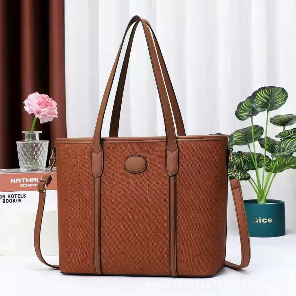 (Tan)Spacieux sac à main vintage en toile avec poche intérieure zippée et style décontracté