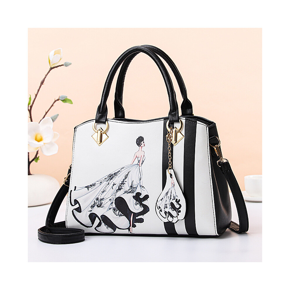 (Black)Élégant sac à bandoulière imprimé floral pour femme sac à main polyvalent et sac à main bandoulière en vin noir et rouge