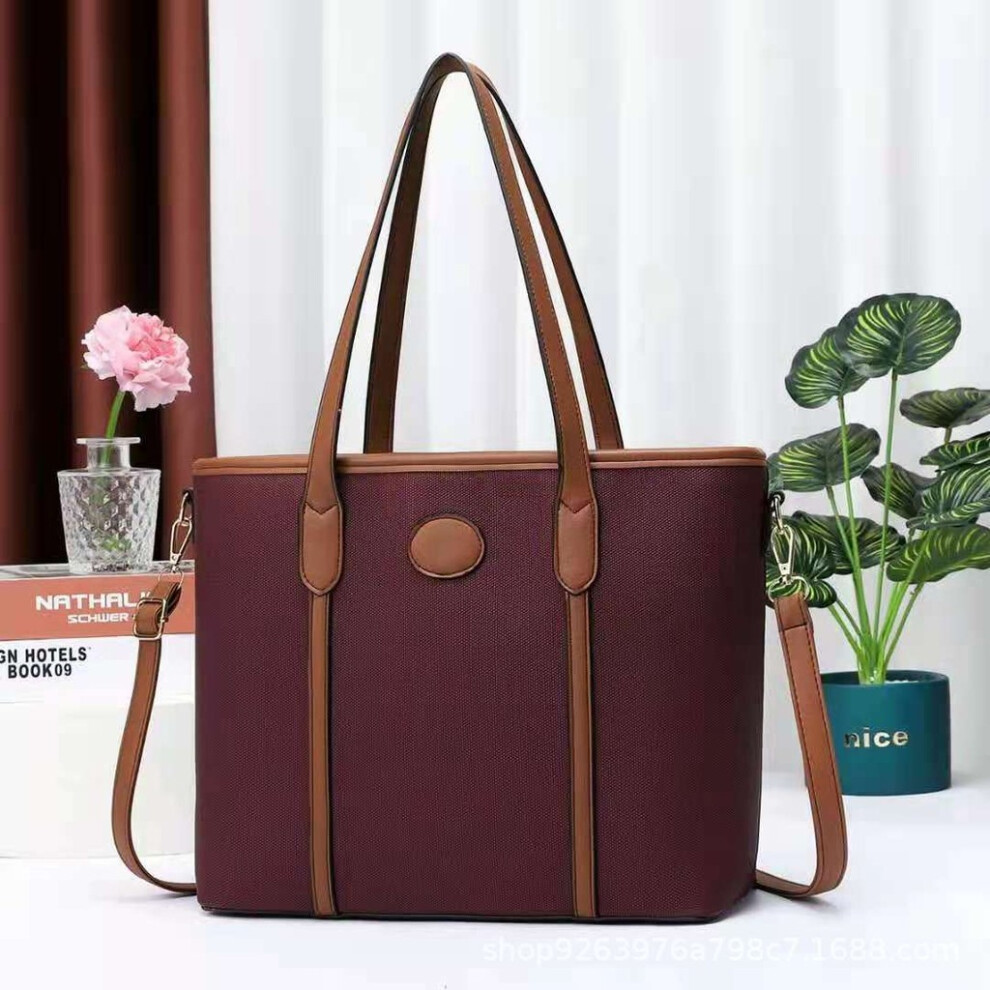 (Burgundy)Spacieux sac à main vintage en toile avec poche intérieure zippée et style décontracté