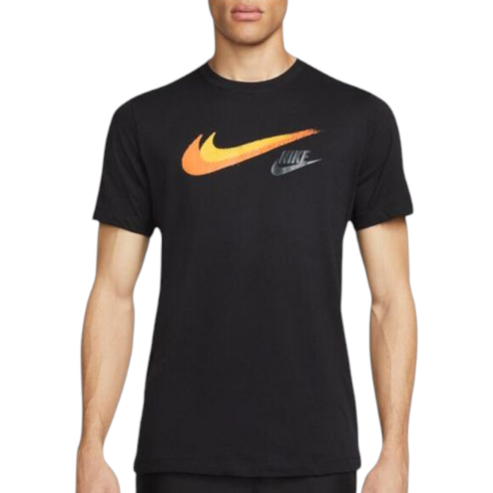 (Black, L) Nike Mens Signature Swoosh Logo Short Sleeve Crew Neck Casual Tee