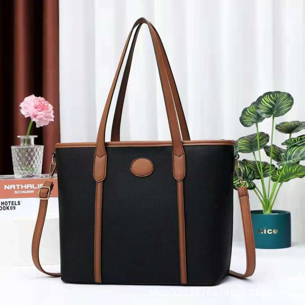 (Black)Spacieux sac à main vintage en toile avec poche intérieure zippée et style décontracté