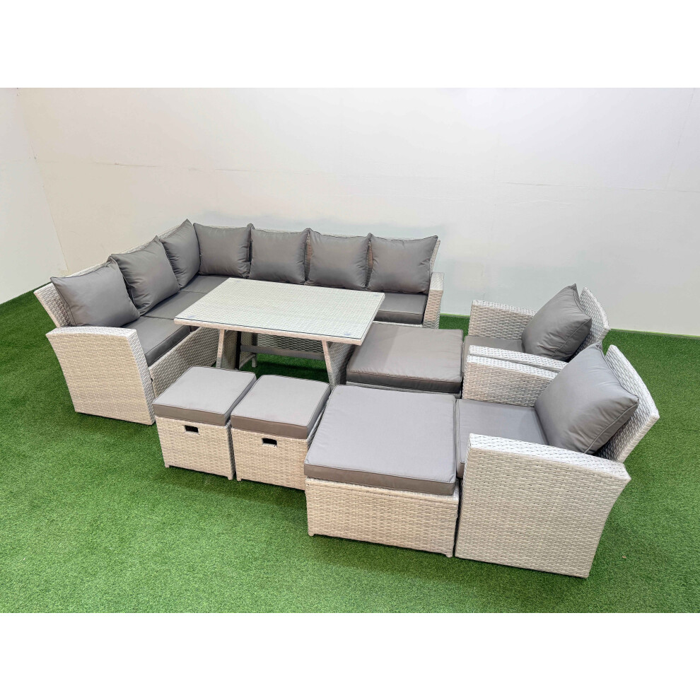 Rackhams Light/Grey Garden Outdoor Rattan Furniture Set Rattan Corner Sofa Oblong Dining Table With 2 Armchairs 4 Footstools Mixed 12 Seater - Image 2