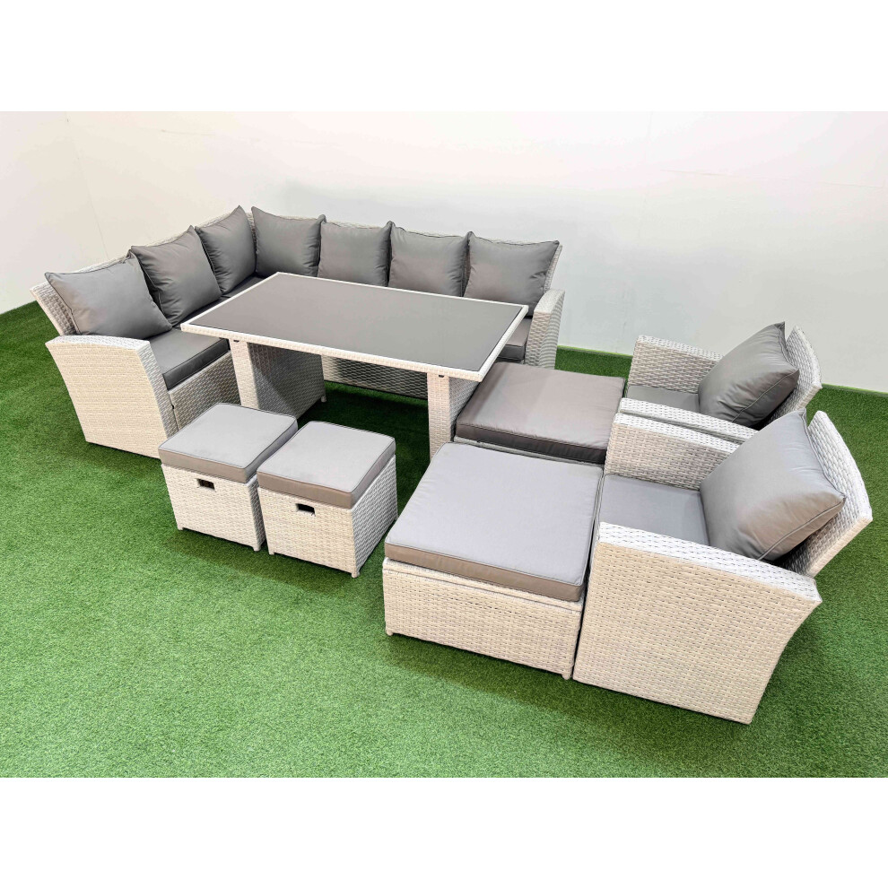 Fimous Unisex Light Grey Seater Wicker Rattan Corner Sofa Sets With 4 Footstools Size 12 - Image 2