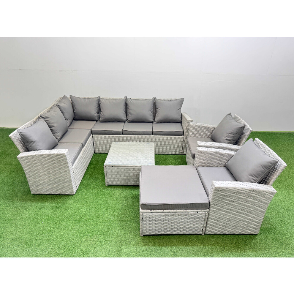 Rackhams Light/Grey Outdoor Rattan Garden Furniture Set 9 Seater Corner Sofa Sets With Square Coffee Table Chair Big Footstool Mixed - Image 2