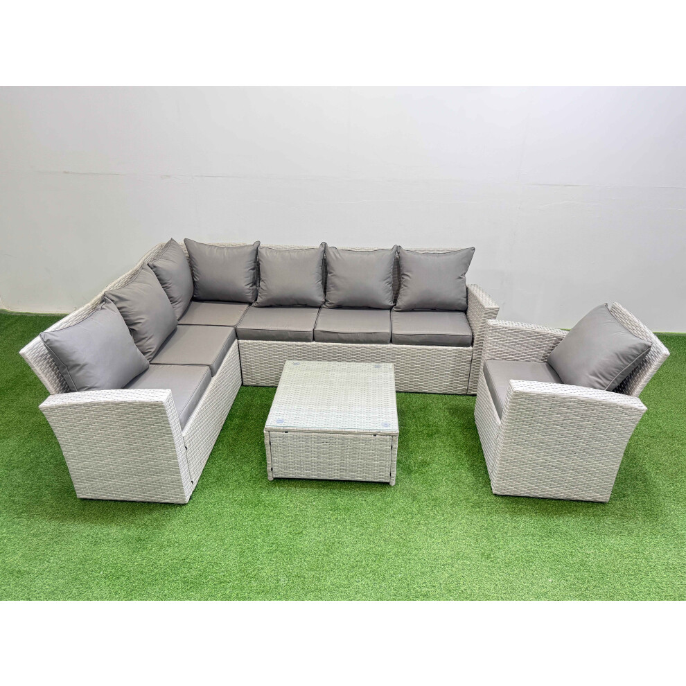 Fimous Outdoor Rattan Garden Furniture Set 7 Seater Corner Sofa Sets with Square Coffee Table Chair Light Grey Mixed