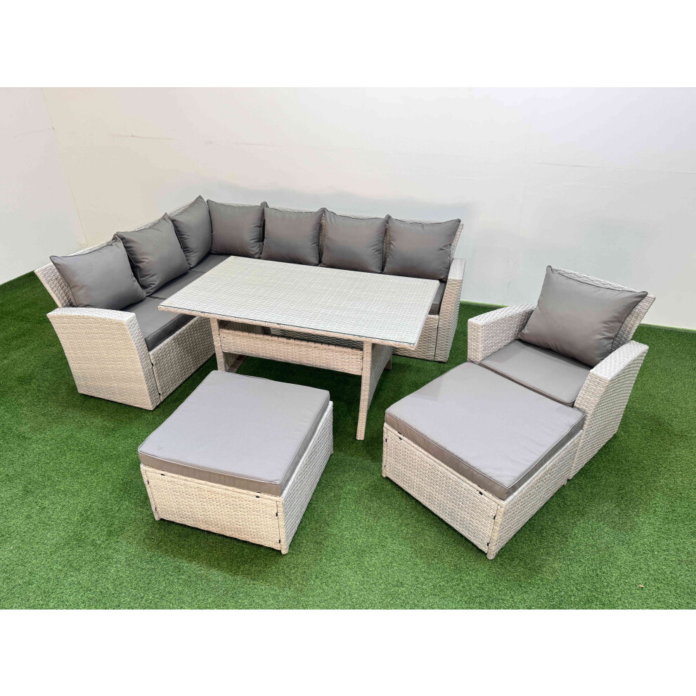 B&Q - 9 Seater Rattan Garden Furniture Set Outdoor Patio Dining Corner Sofa Sets With Dining Table Chair 2 Big Footstools - Image 2
