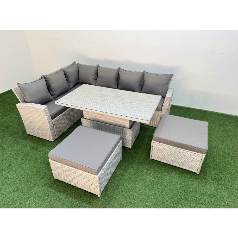 Fimous Light/Grey 8 Seat Rattan Outdoor Garden Furniture Corner Sofa Set Adjustable Lifting Dining Or Coffee Table Set With Armchair 2 Big Footstools - Image 2