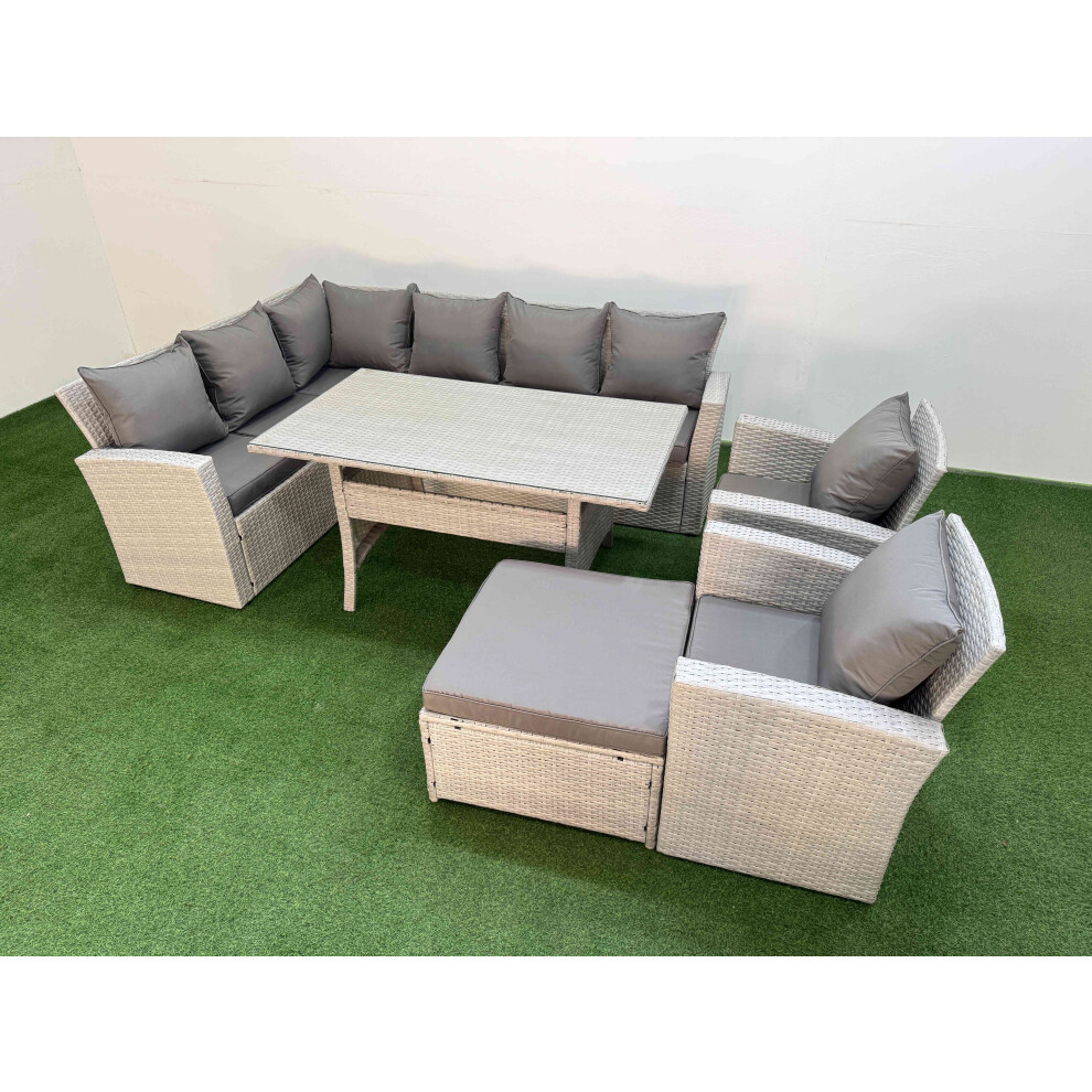 Fimous 9 Seater Rattan Garden Furniture Set Outdoor Patio Dining Corner Sofa Sets With Dining Table 2 Chairs Big Footstool Light Grey Mixed