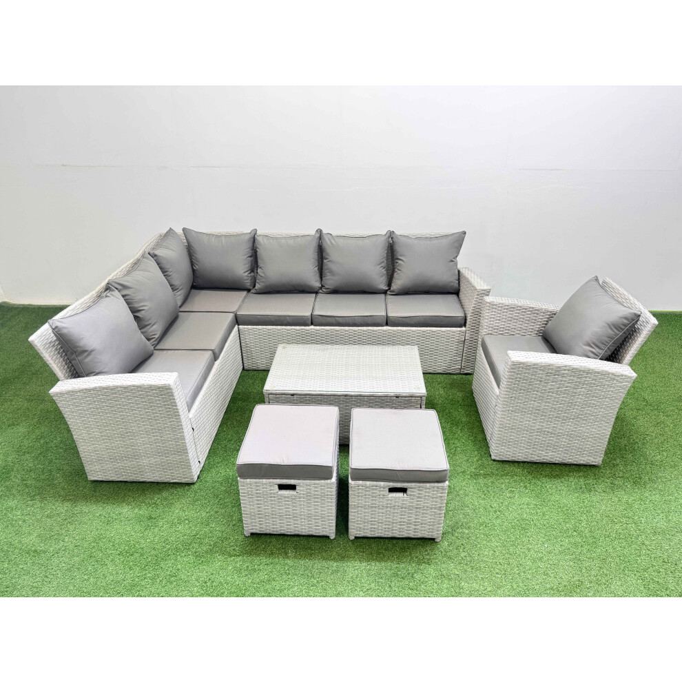 Fimous 9 Seater Garden Outdoor Pe Rattan Furniture Set Rattan Garden Sofa Set With 2 Small Footstools Light Grey Mixed