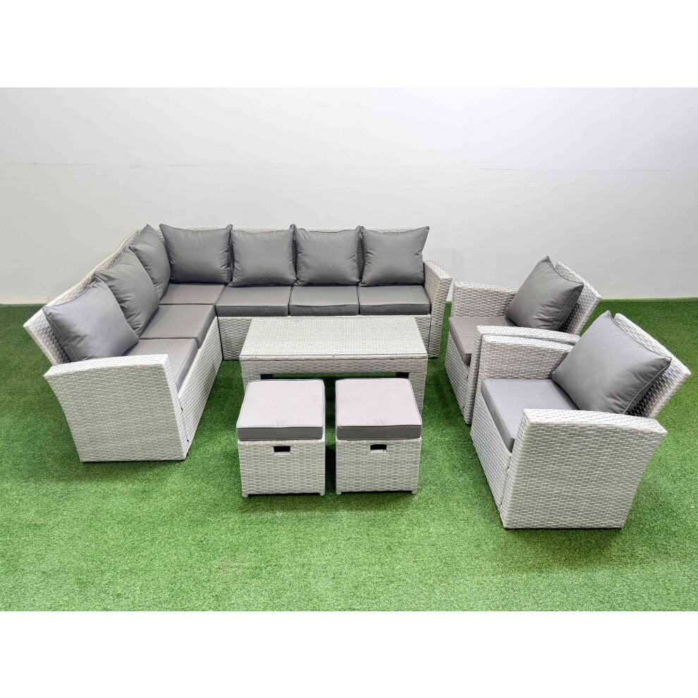 Fimous Unisex Light Grey Outdoor 10 Seater Corner Sofa Sets With Chair 2 Stool Small - Image 3